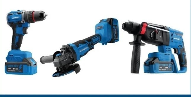 کیت شارژی 3 عددی براشلس برند ویوارکس 2 باتری با گارانتی مدل VIVAREX VR2403-BCK مینی فرز دریل تخریب شارژی‌ بتن کن